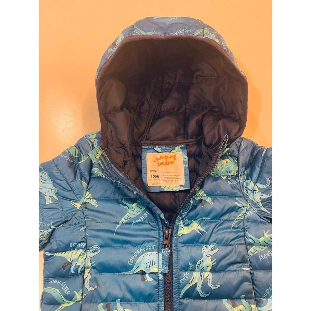 Jumping Beans Dinosaur Jacket 12M Blue Green Hooded Coat.